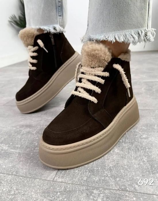 Жіночі зимові черевики Тедді натуральна замша