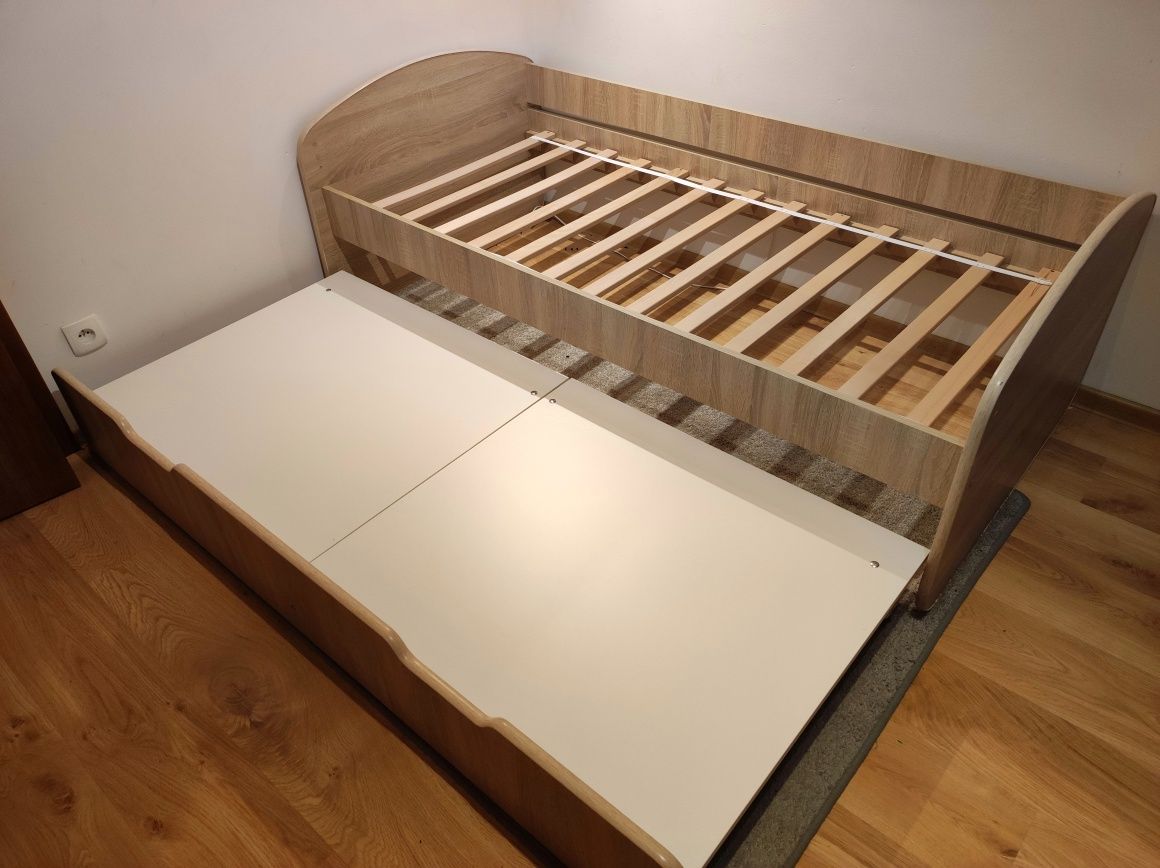 Łóżko podwójne 180x80 Dąb Sonoma z pojemnikami na pościel, materace