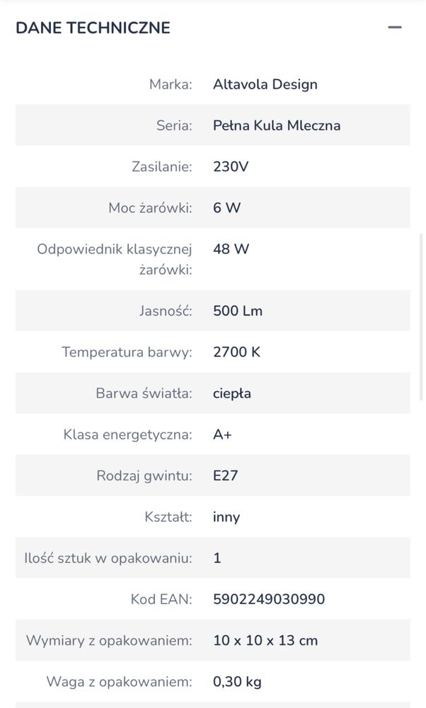 4x Pełna Kula Mleczna żarówka LED 1x6W 2700 K E27