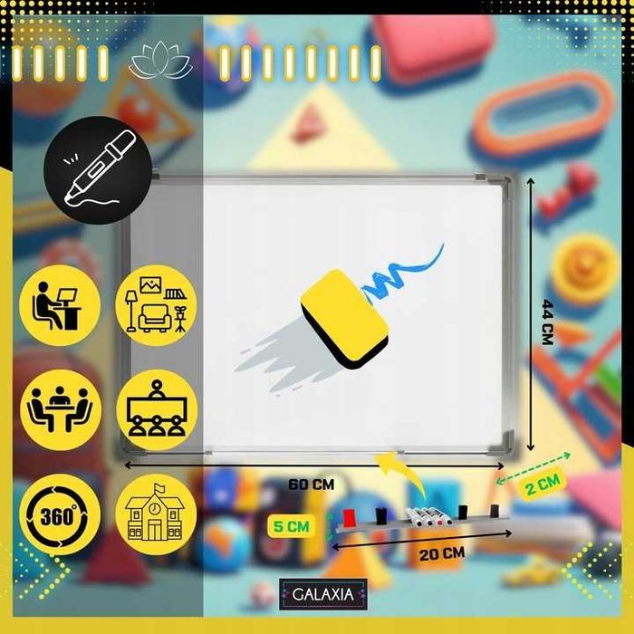 Tablica Magnetyczna Suchościeralna 60x40 Dla Dzieci Na Ścianę Biała