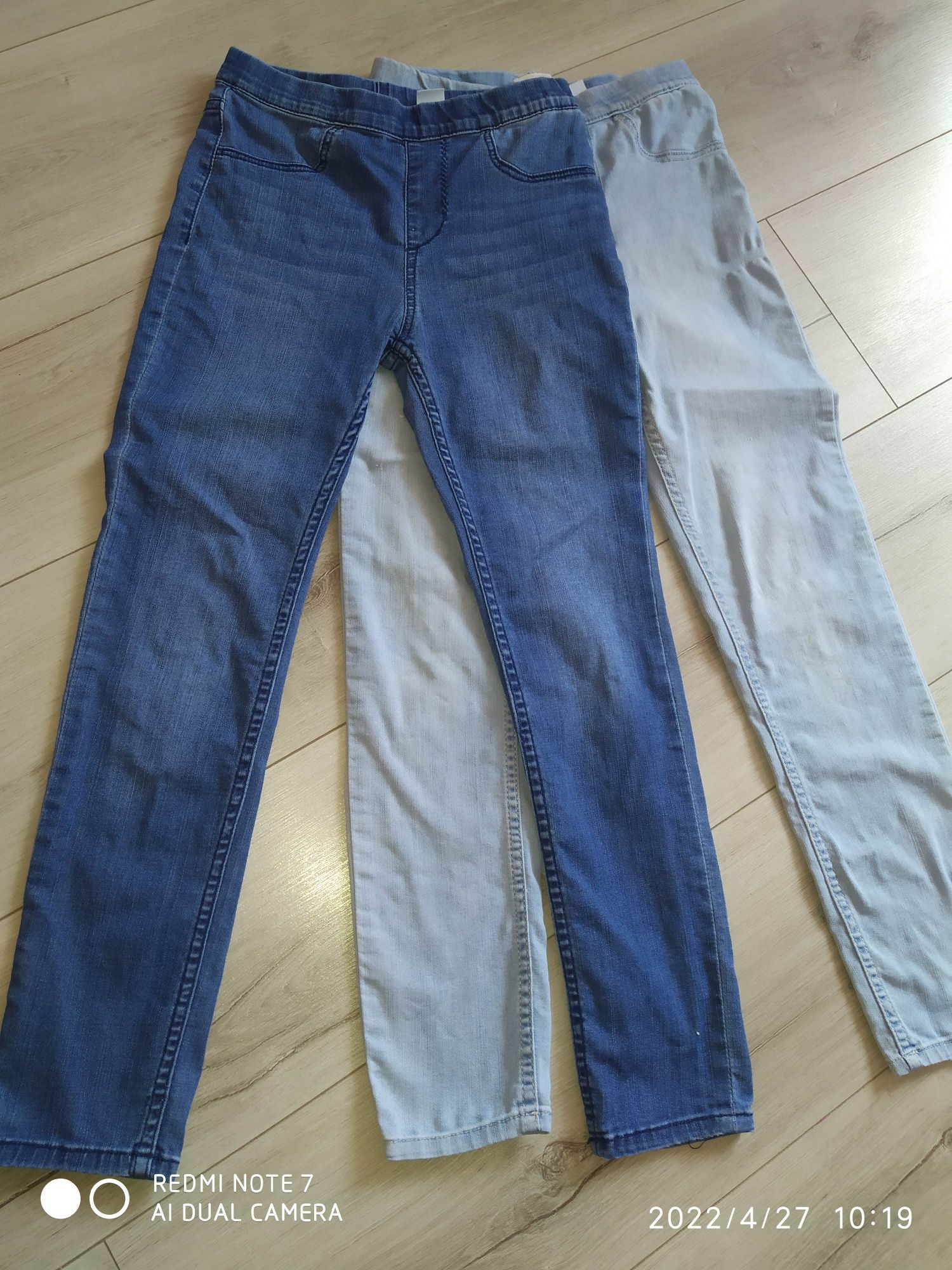 2 pary legginsy spodnie jeansowe stretch hm 134.