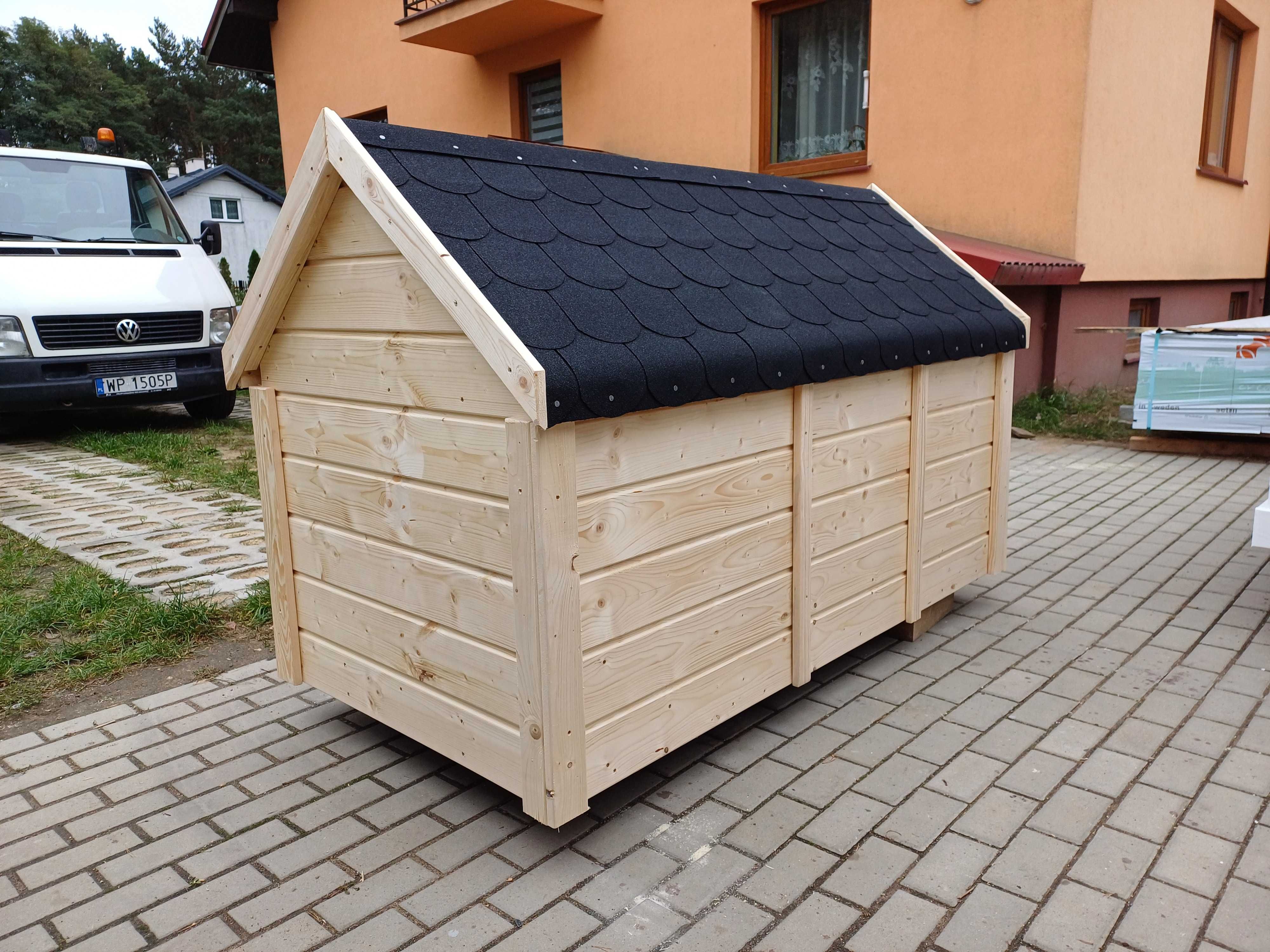 Ocieplona buda dla psa DUŻA z tarasem / przedsionkiem oraz gontem XXL