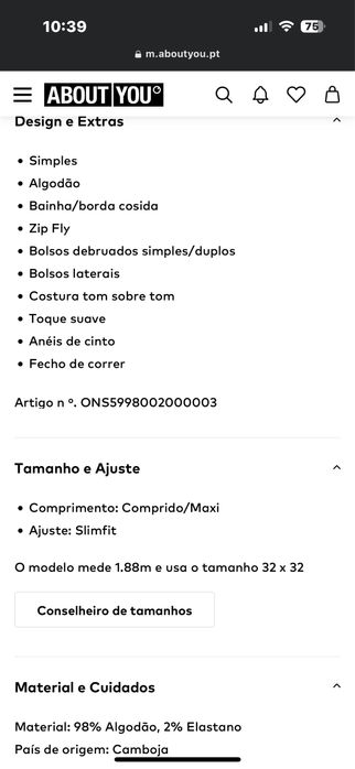 Calça chino slim fit Only & Sons 30W x 34L cor Navy (NOVO)