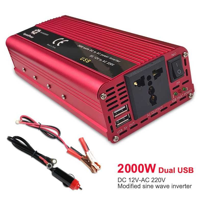 (NOVO) • Inversor 2000W • 12V - 220V • DC/AC • USB 5V