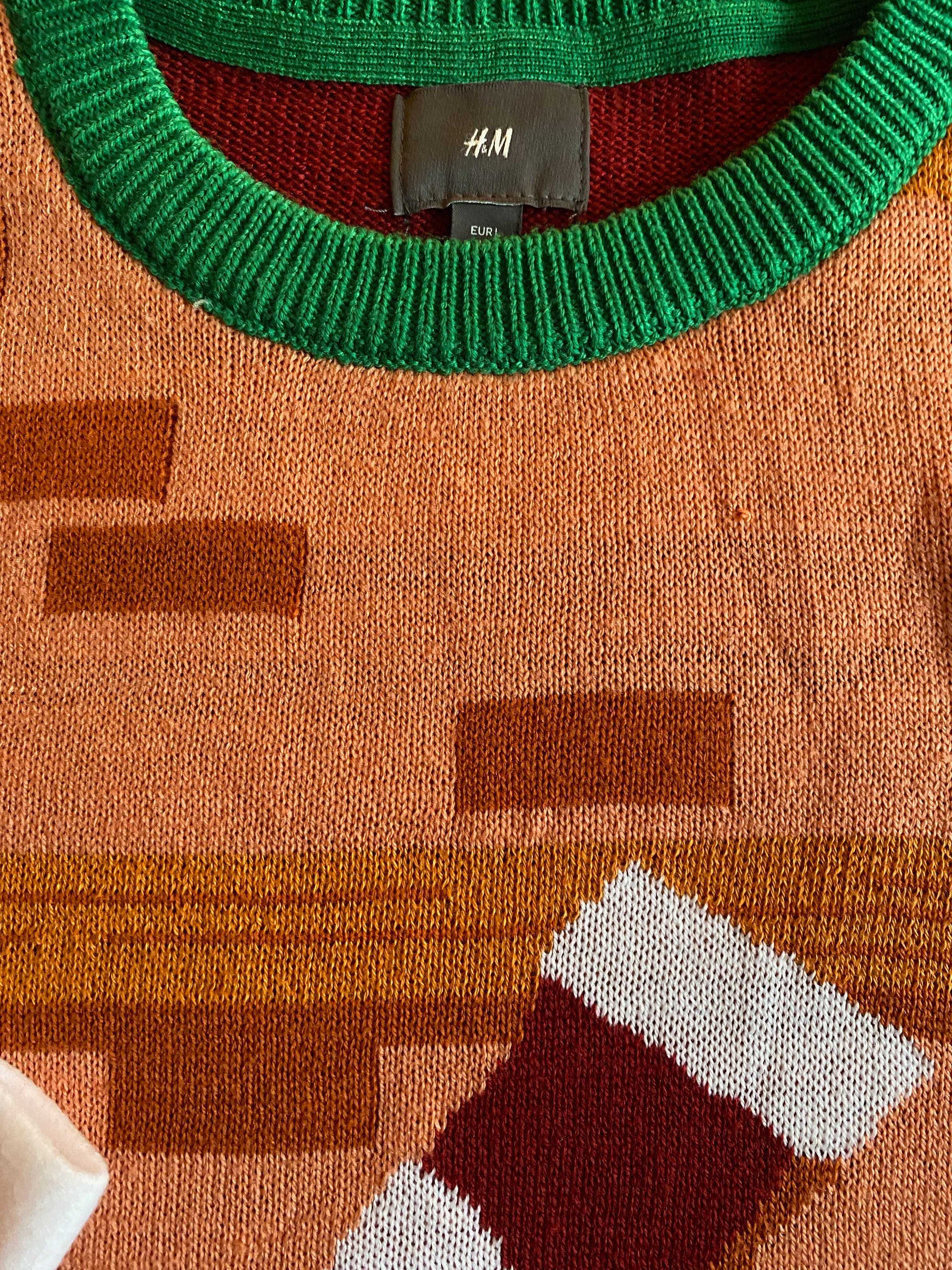 Sweter świąteczny z kominkiem printem casual H&M 40 M L na zimę święta