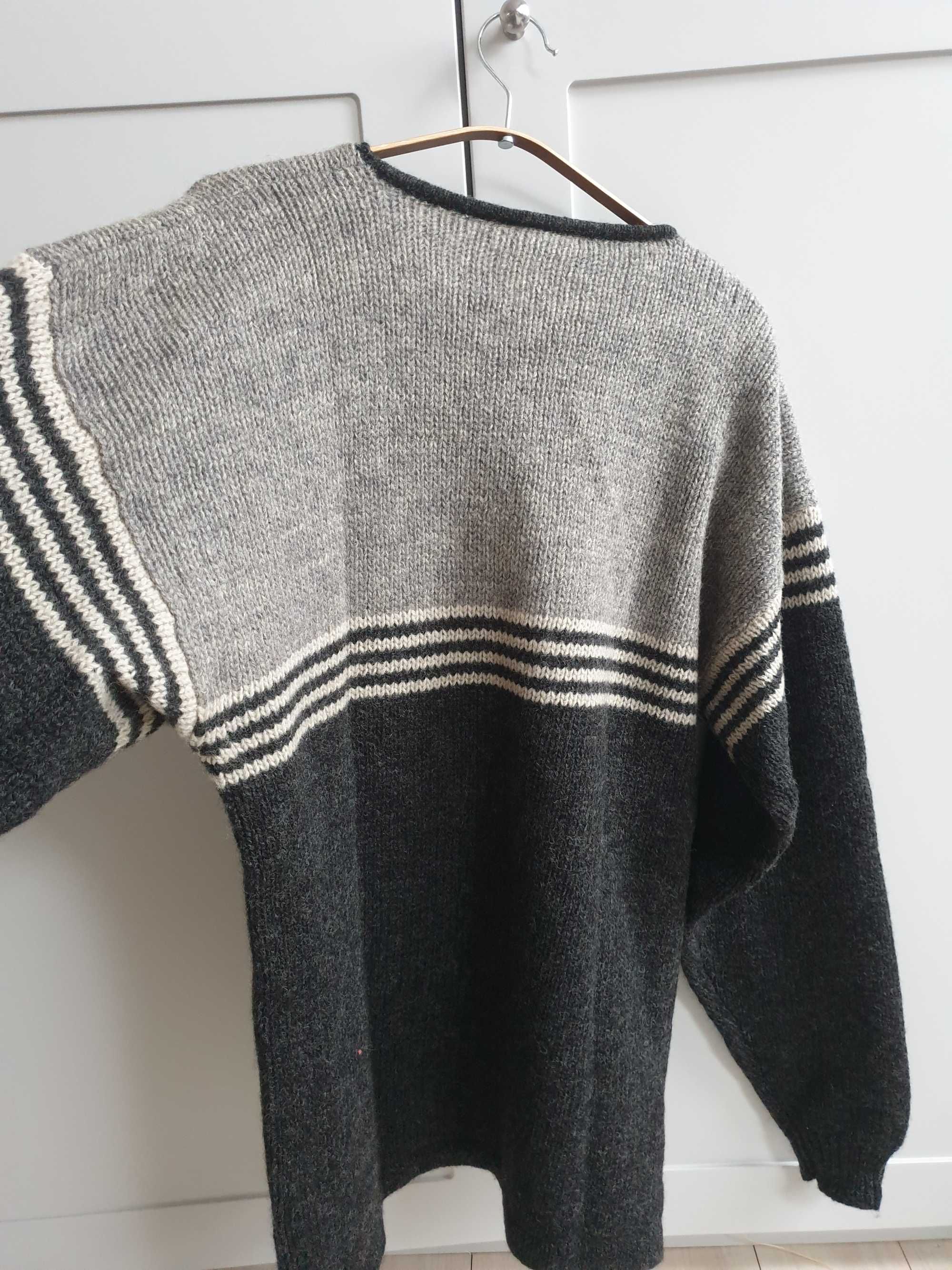 Męski sweter wełniany szary 100% wełna M oversize