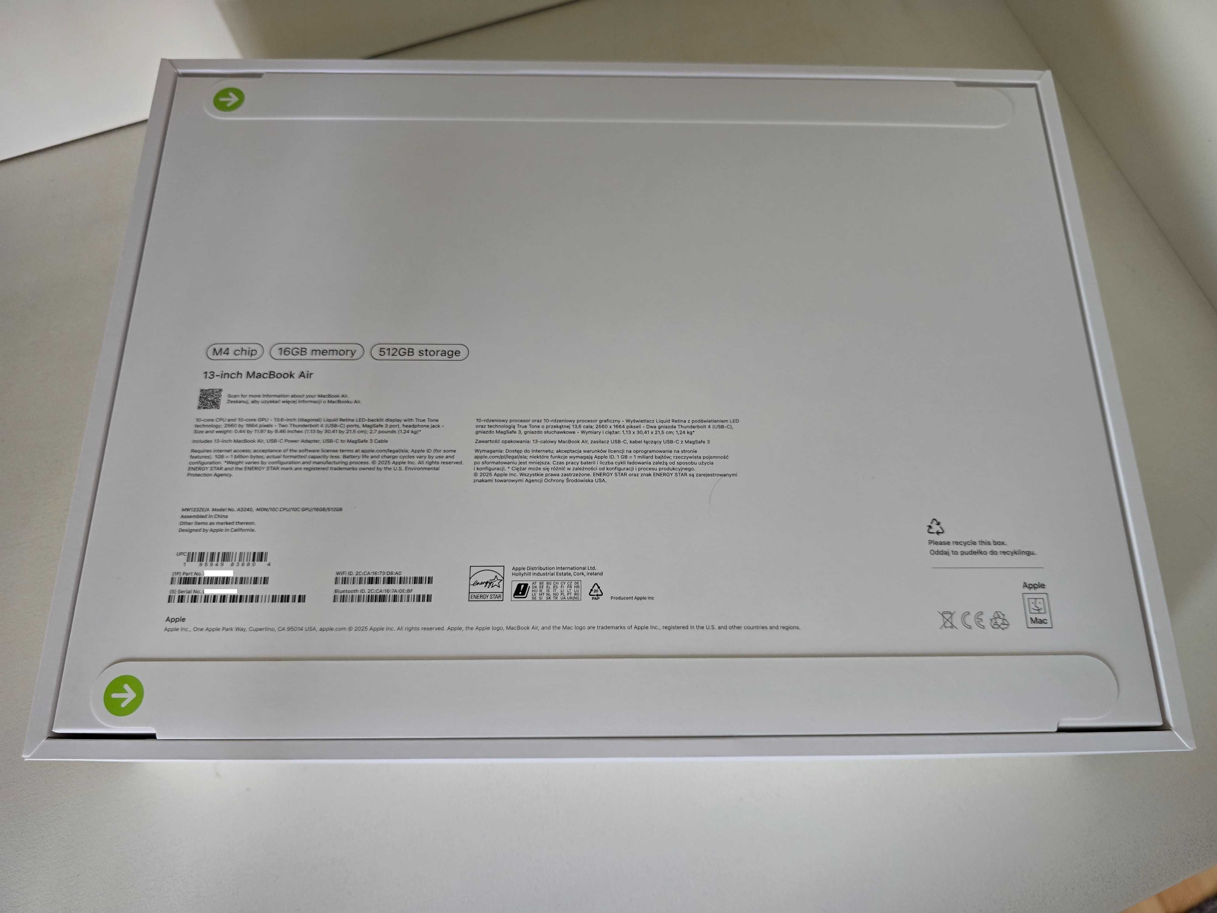 Sprzedam Laptop APPLE MacBook Air 13 M4/16GB/512GB SSD/10C GPU/macOS