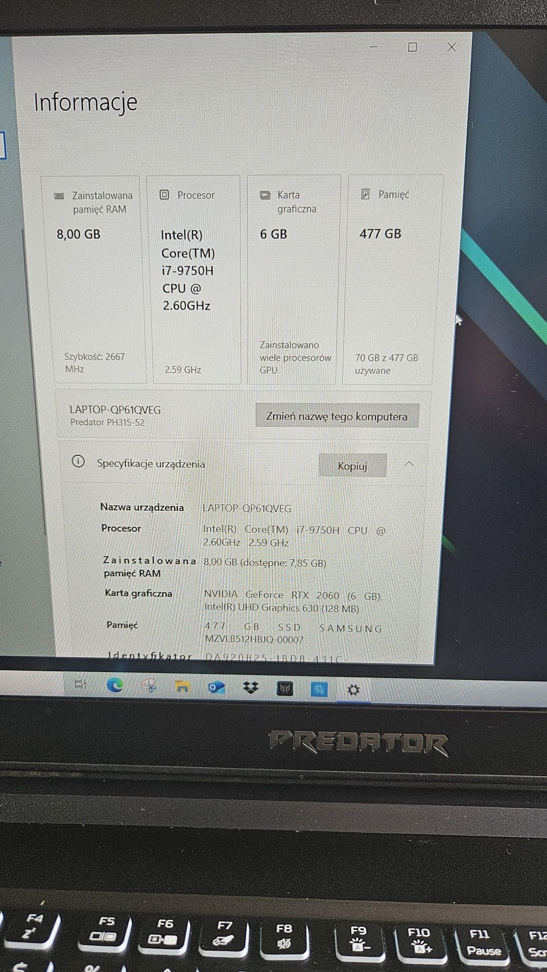 Laptop gamingowy predator helios 300