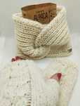 Komplet: opaska; turban; mitenki; alpaka 100%; handmade; ecru