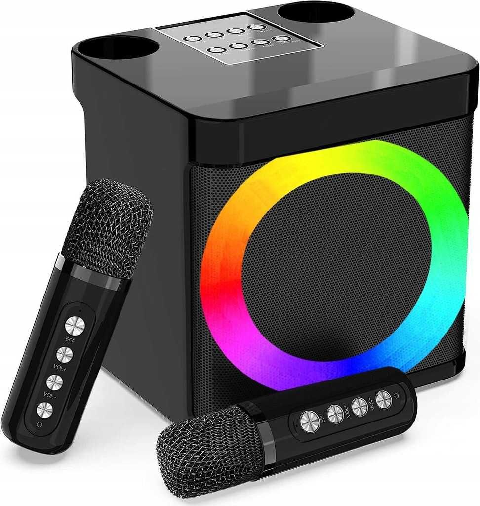 Karaoke przenośny głośnik dwa bezprzewodowe mikrofony