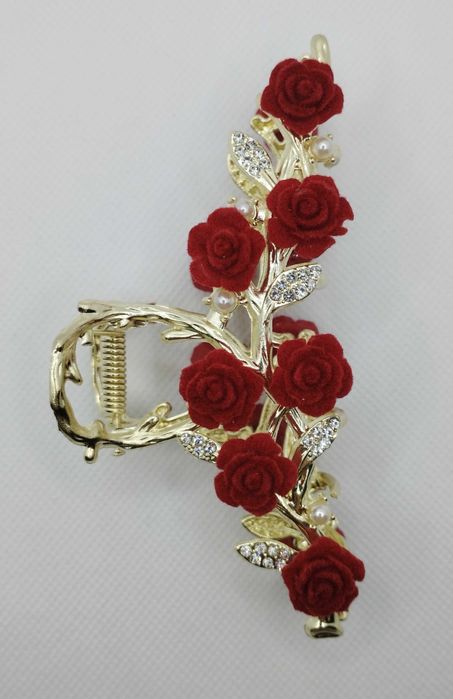 Elegancka klamra do włosów "Róże" - kwiaty, złoty motyw