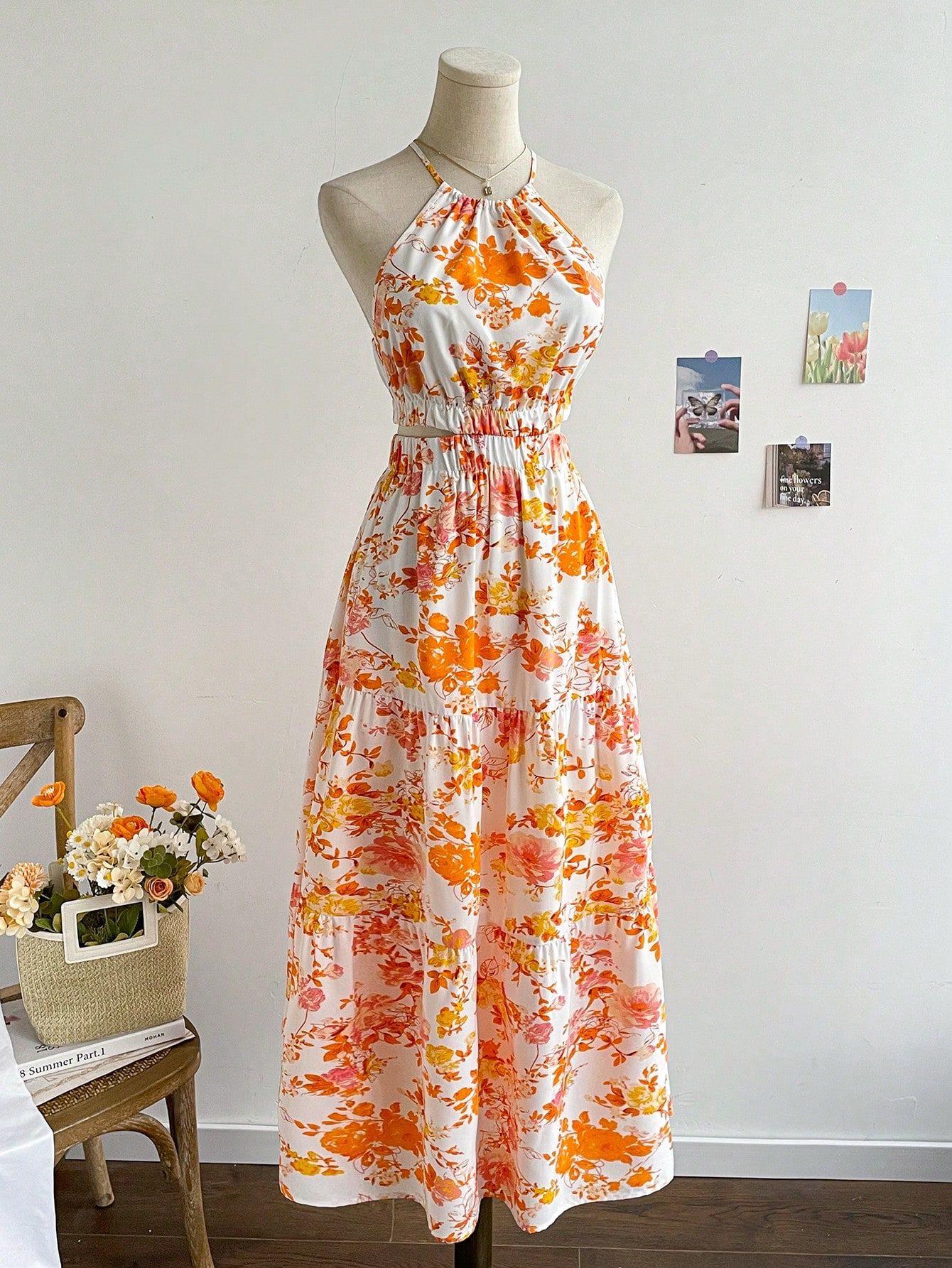 Sukienka Letnia Boho W Kwiaty Z Wycięciem W Talii Maxi Casual Shein S