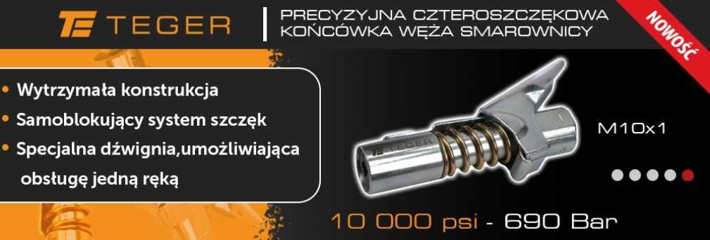 TEGER - Precyzyjna czteroszczękowa końcówka smarownicy z blokadą M10x1