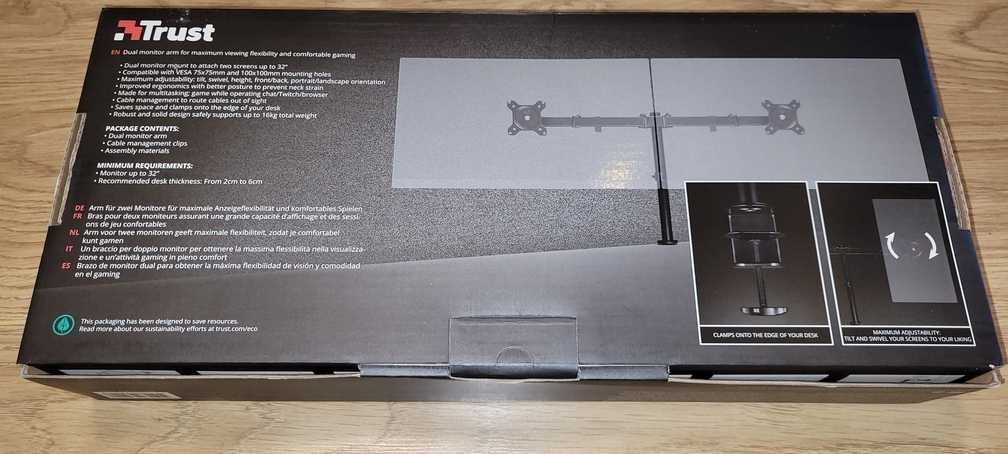 Uchwyt do 2 monitorów Trust GXT1120 Mara Dual - stan idealny!!!