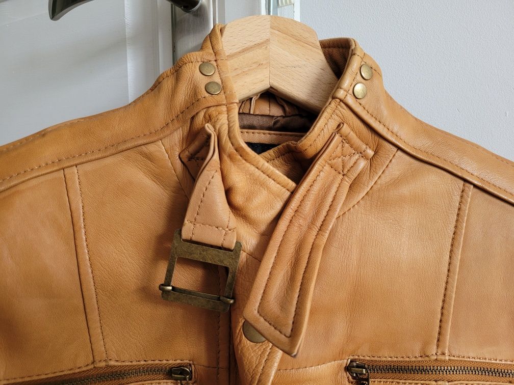 Kurtka skórzana damska Zara M camel