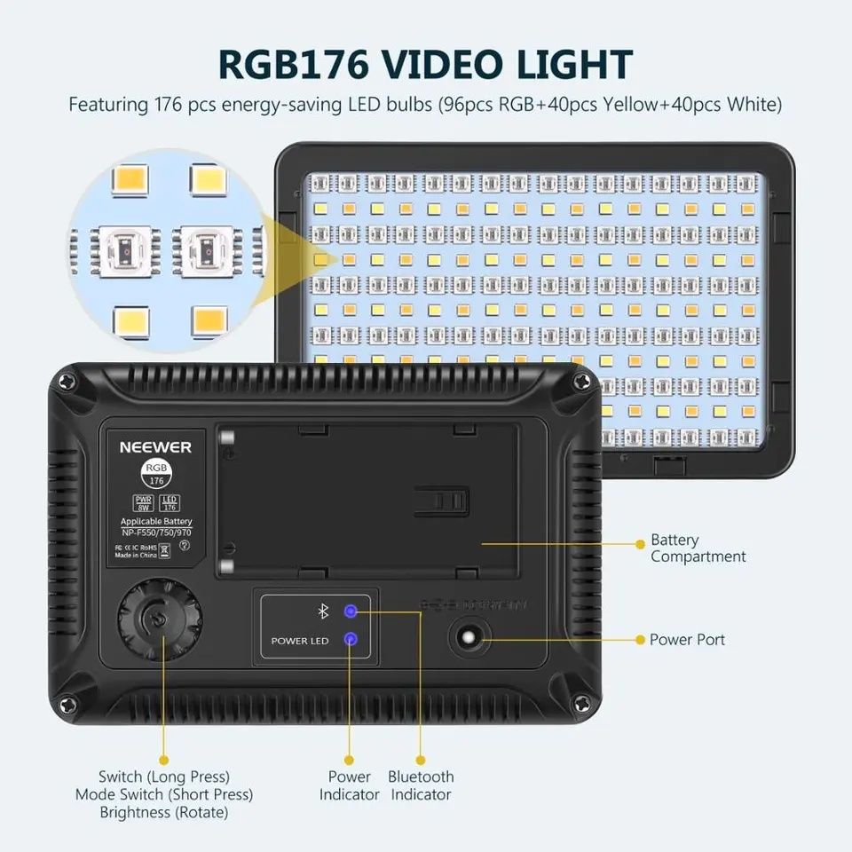 Neewer luz LED RGB176 app controlo 9 cenas NOVO