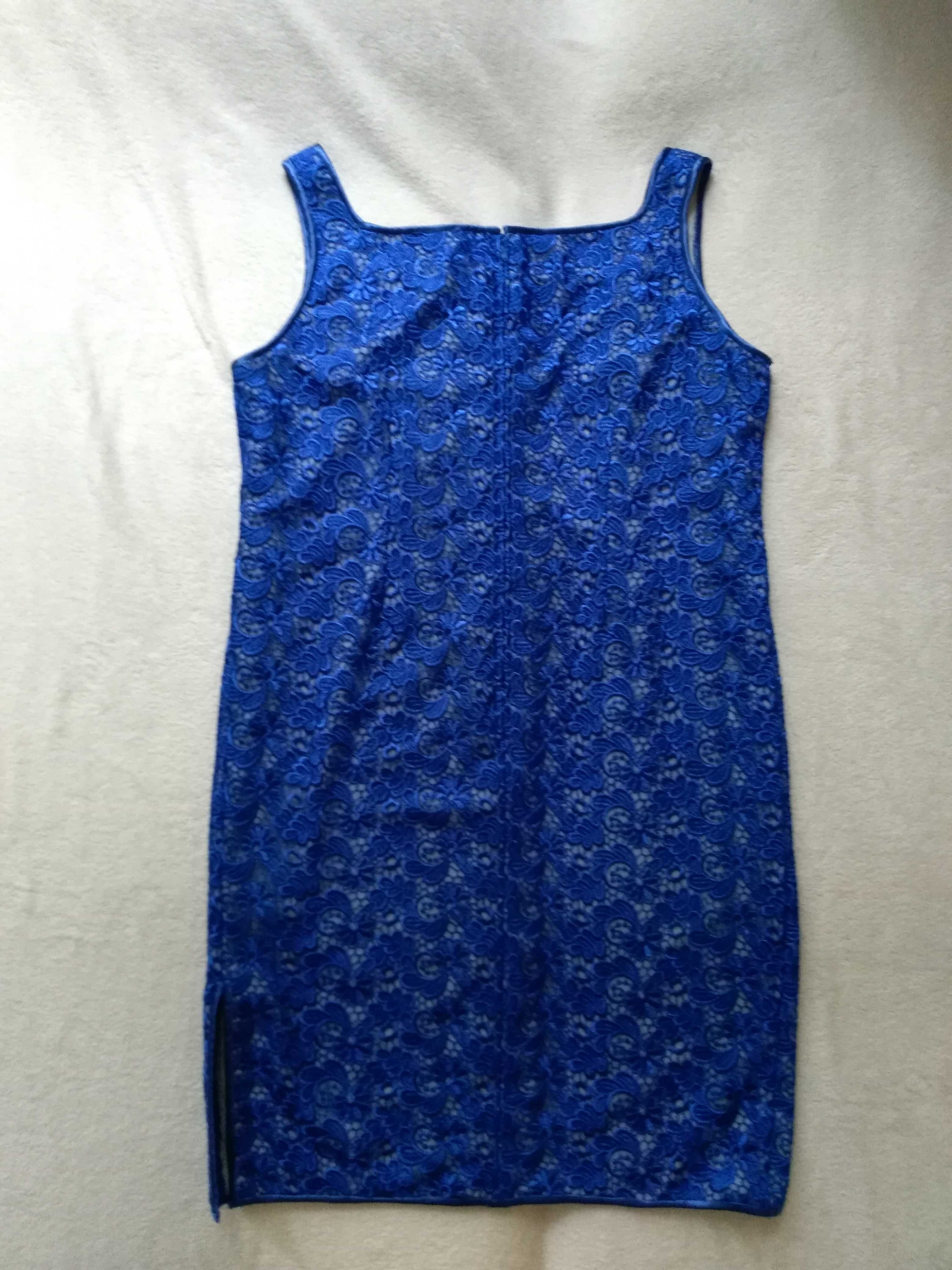 Niebieska sukienka z bolerkiem komplet na różne okazje haft na tiulu