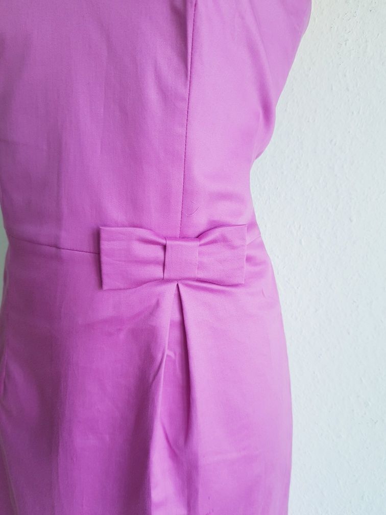 Sukienka mini fiolet M * Piu&Piu * sexy dekolt zakładka kokardka