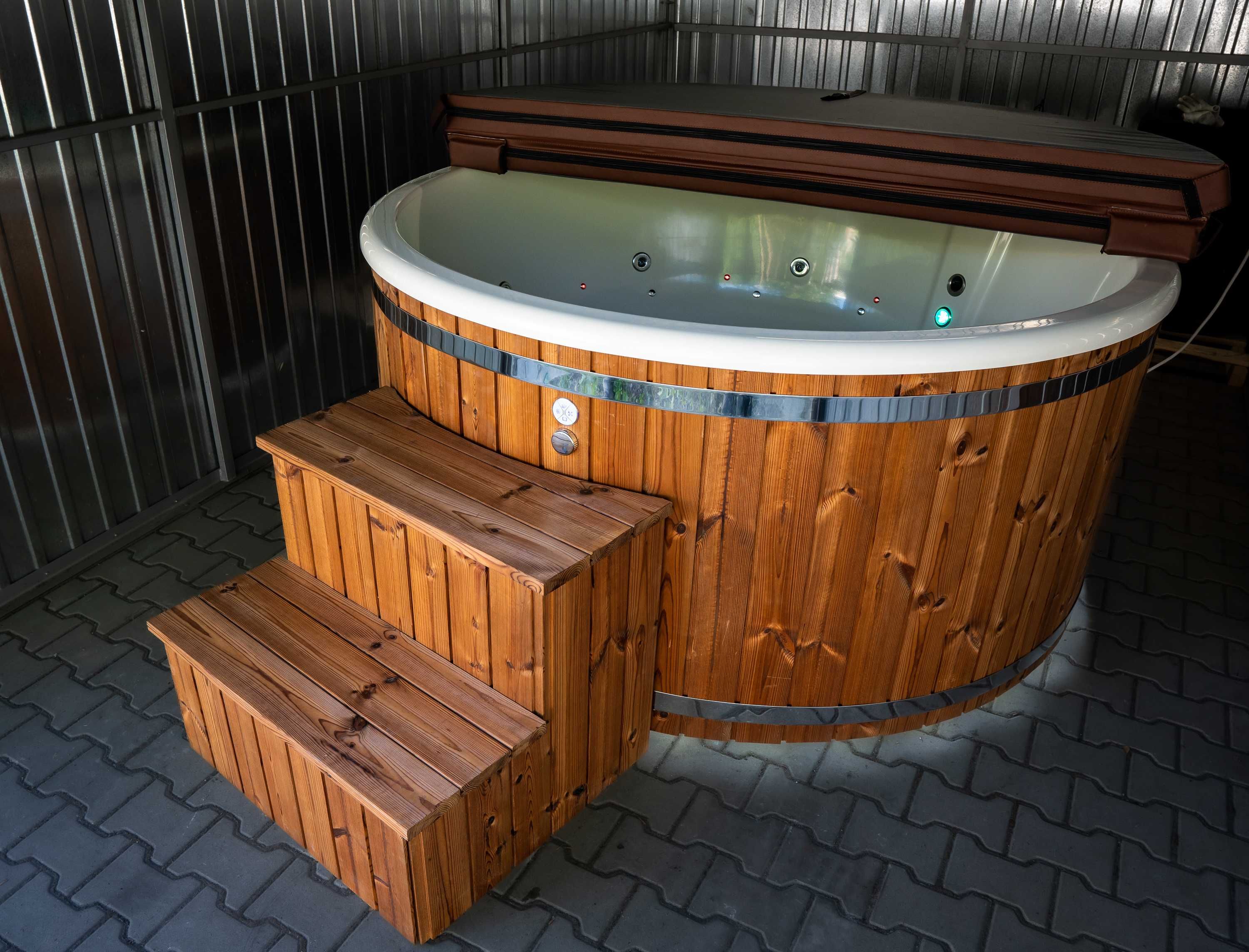 Balia bania jacuzzi ogrodowe 200/225cm air hydro piec zew. drewno 2mm