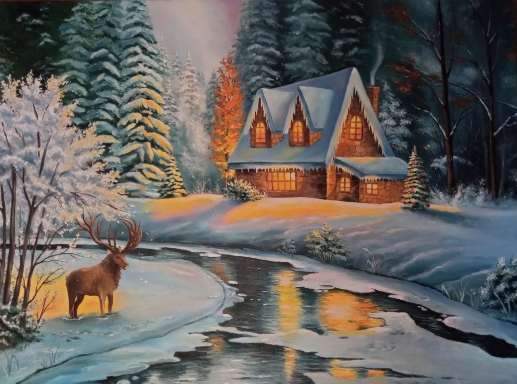 Картина олійними фарбами " Зимова казка"