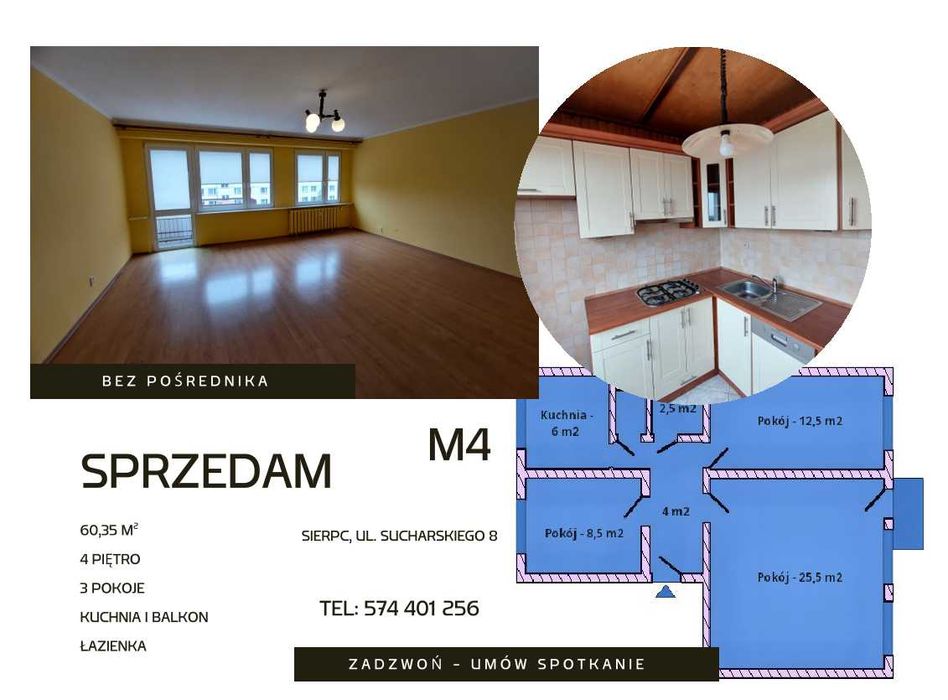 Przestronne M4 | Balkon + piwnica | 4 piętro - Sierpc