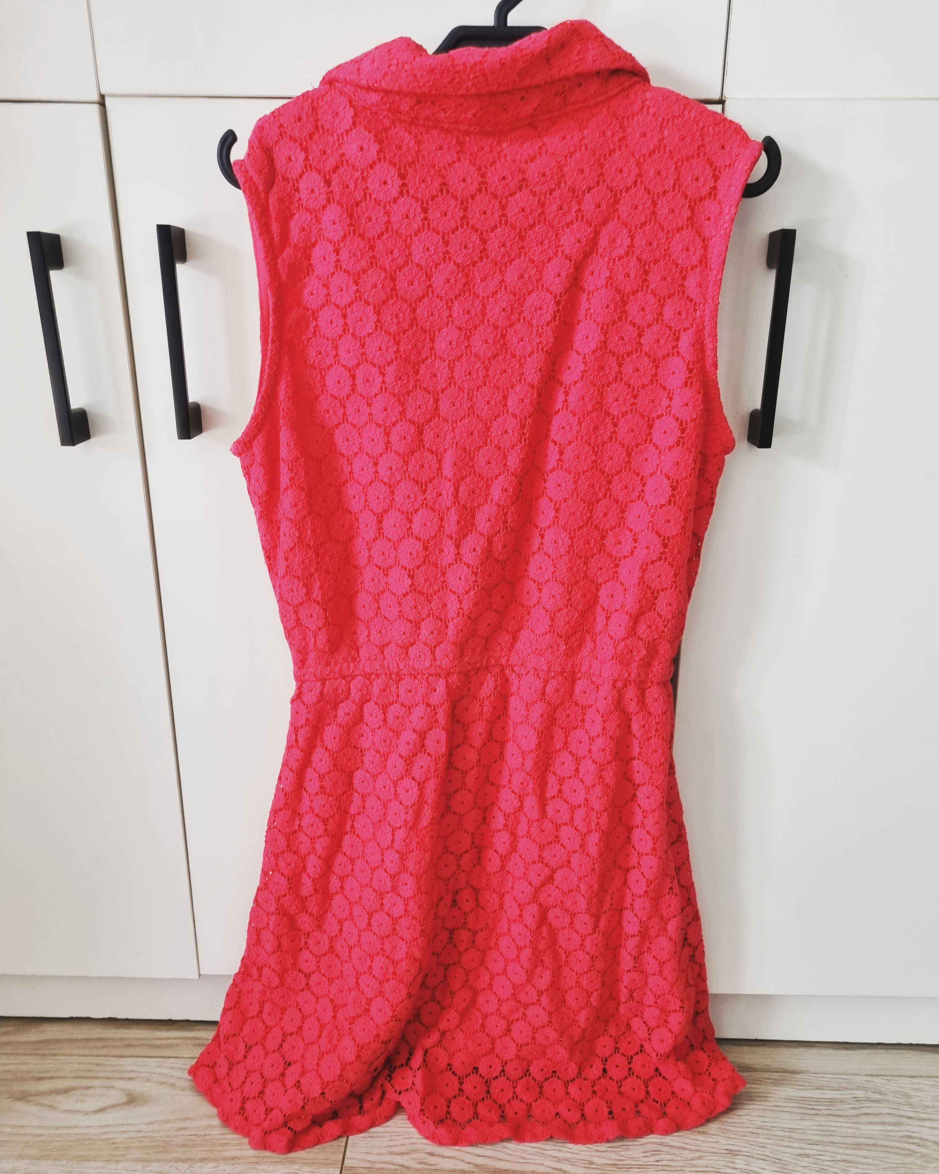 Sukienka koronkowa czerwona różowa 134 cm 140 cm