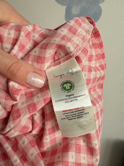 Konges slojd sukienka 92 różowa kratka serca kołnierzyk serduszka