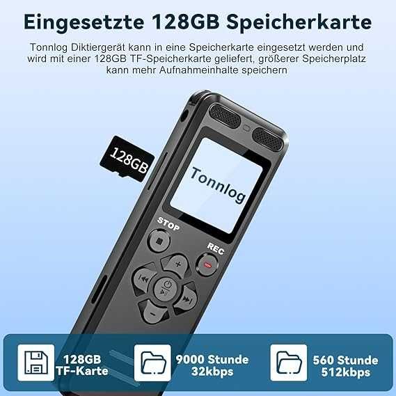 Dyktafon Vormooi 128 GB, dyktafon z ładowaniem USB C, nagrywanie