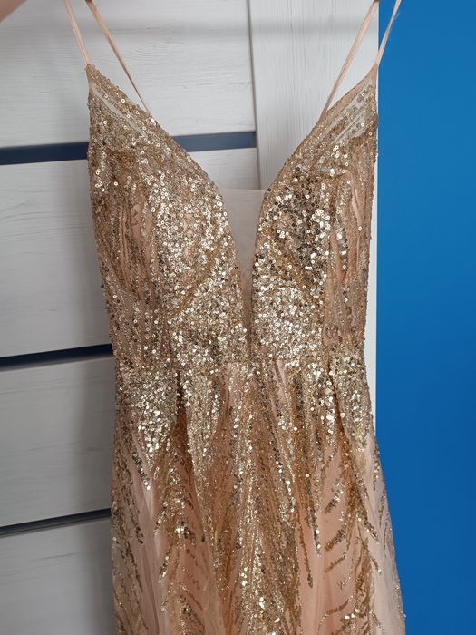 Sukienka złota cekinowa balowa sylwestrowa na ślub poprawiny r. S