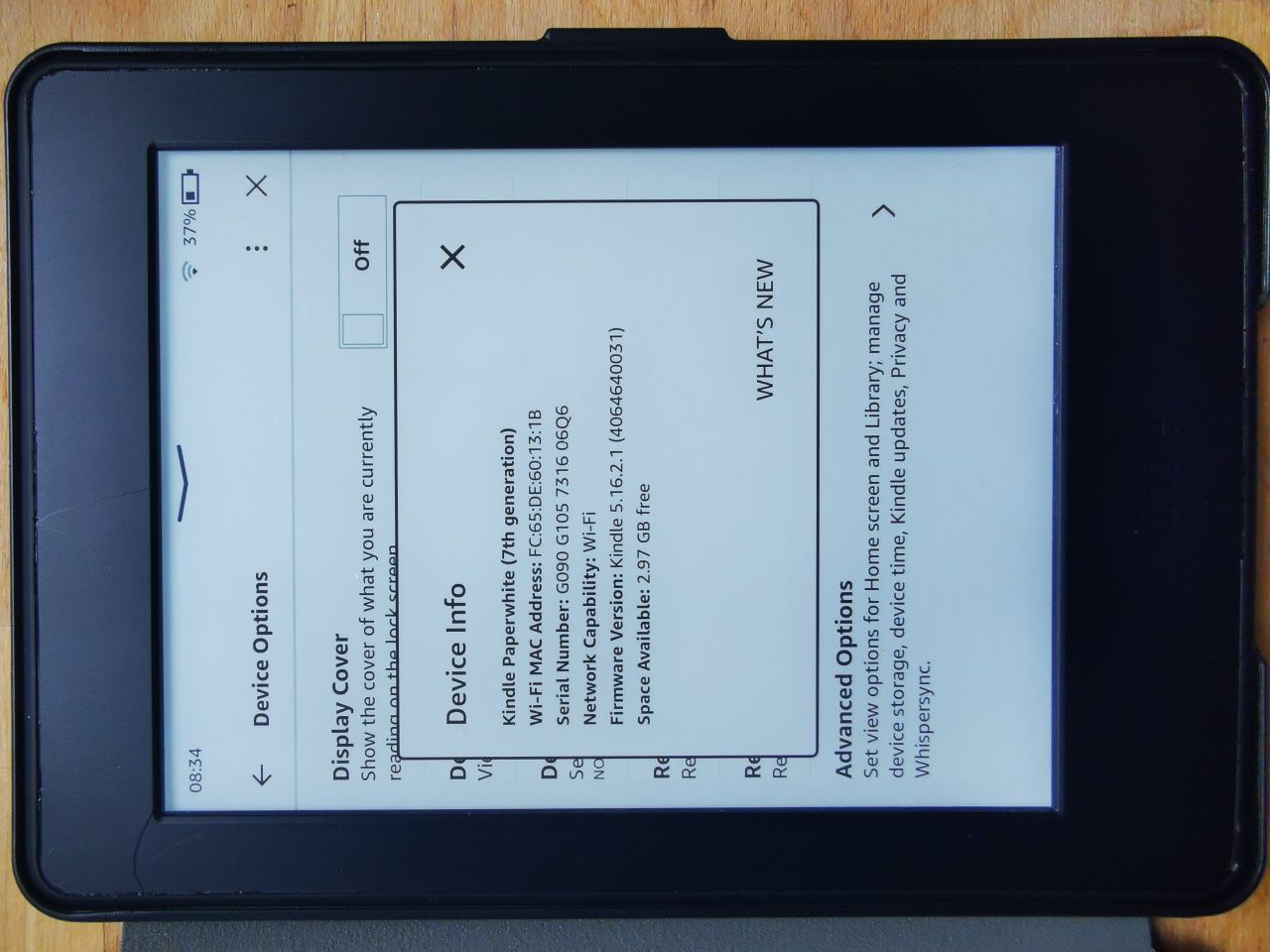 Kindle 7th generacji podświetlenie