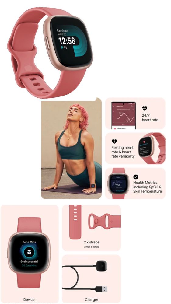 Смарт годинник Fitbit Versa 4 Pink Sand/Copper Rose ( FB523RGRW )