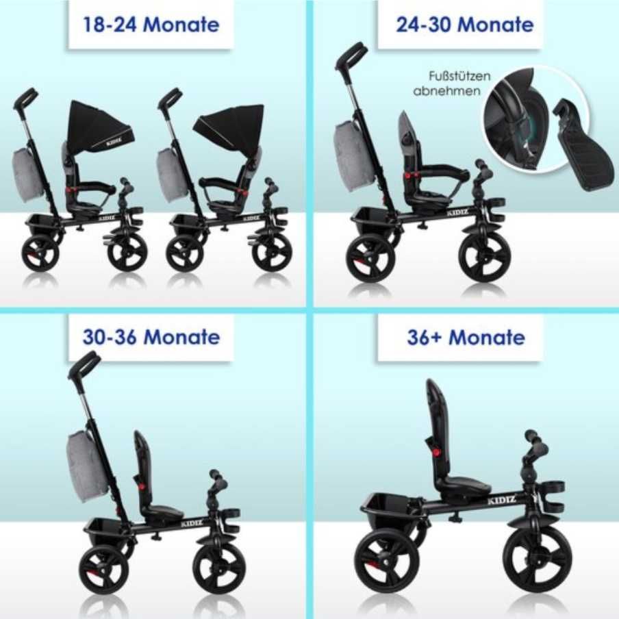 KIDIZ Rowerek BUGGY składany trójkołowy 5w1 dla dzieci od 1 rok czarny