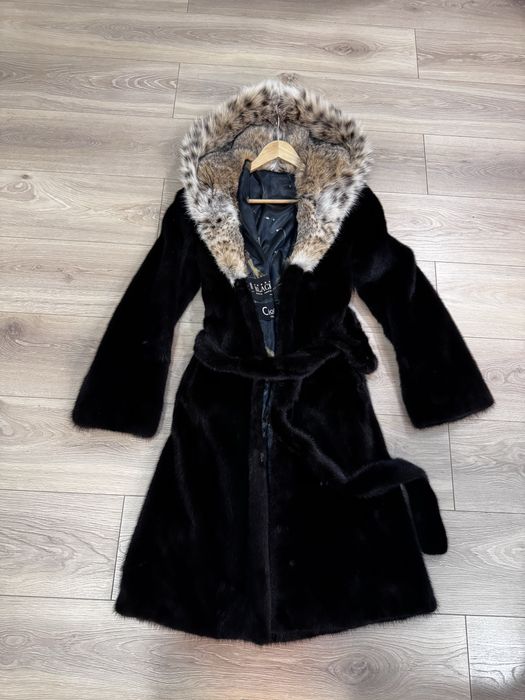 Норковая шуба с капюшоном из рыси XS-S