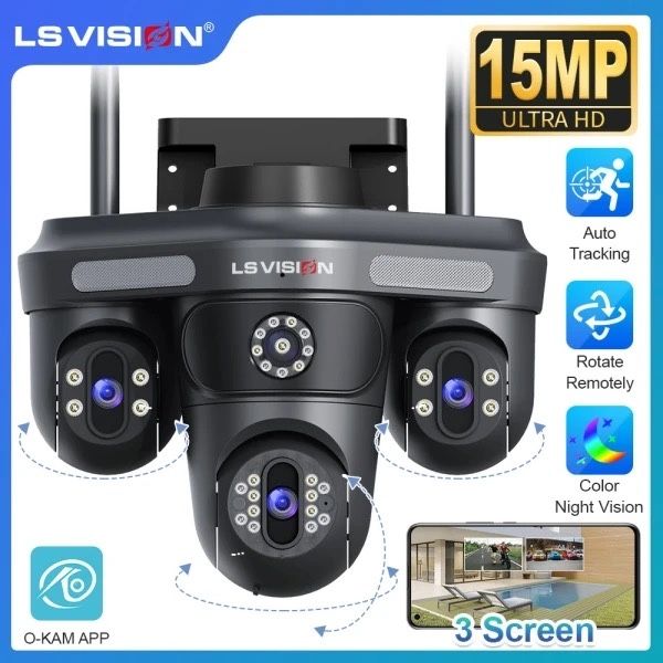 Відеокамера зовнішня LS VISION 15MP WiFi IP камера три екрани бездрот