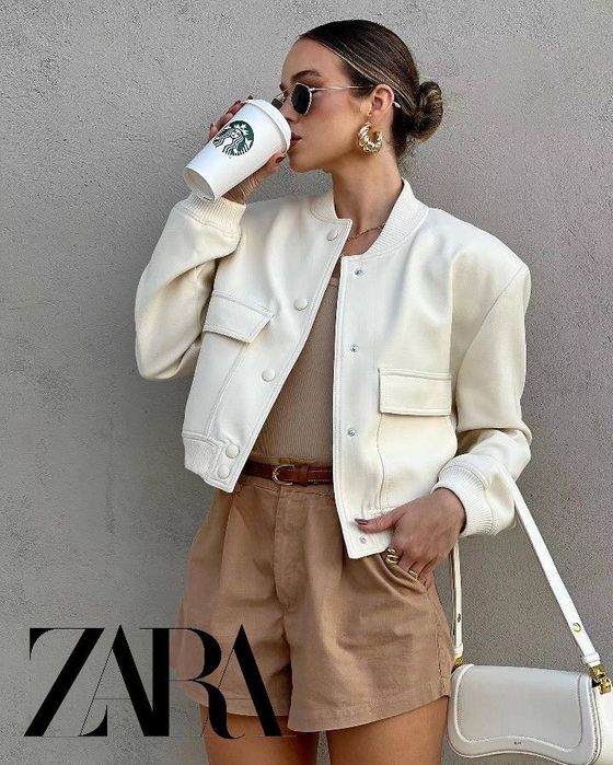 Бомбер Zara бежевий