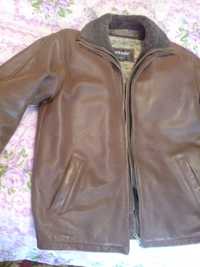Мужская кожаная куртка (коричневая), размер 48-50