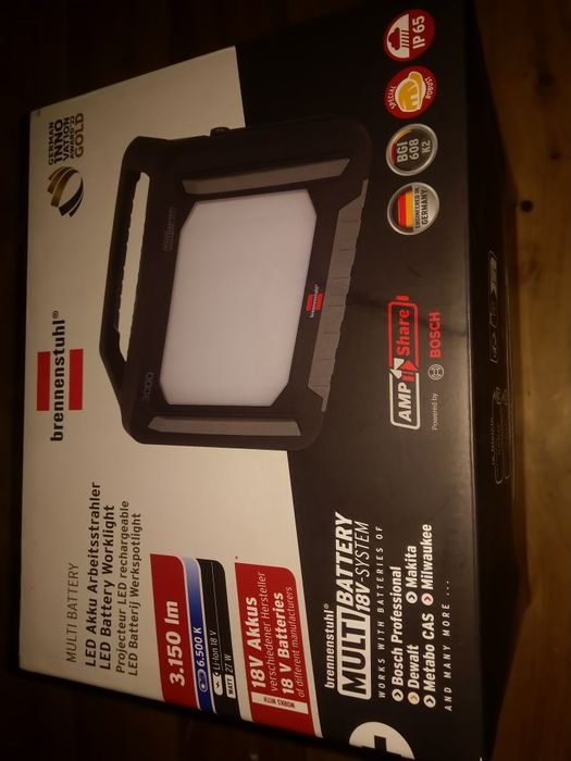 Solidna lampa budowlana LED, brennenstuhl 3000MA - nowa. Zasilanie Aku