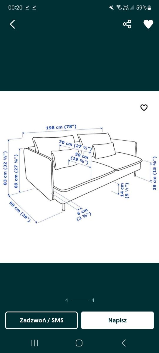 Sofa Ikea Soderhamn 3 os  szer 200cm