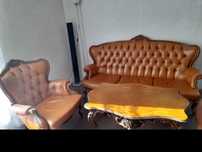 Sofa ludwik + 2fotele skórzane i stolik