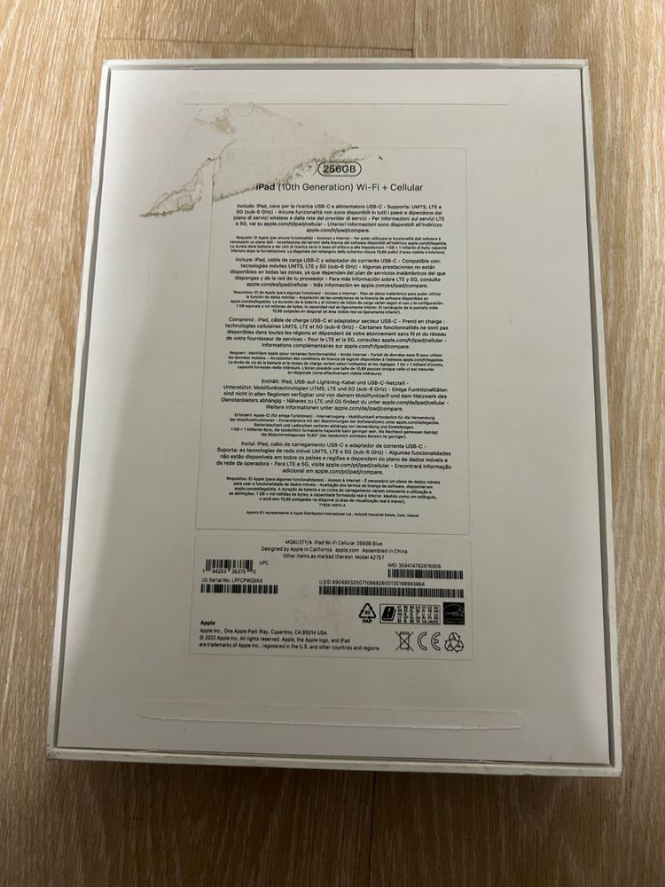 IPad Apple (10.9” - 256 GB - Wi-Fi+Cellular - Azul)