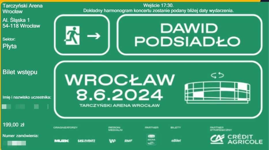 Dawid Podsiadło, bilety Wrocław 08.06