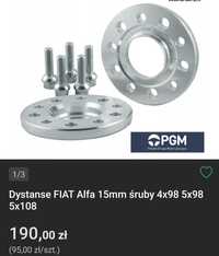 Dystanse dystans  15 mm 5x98 Fiat Alfa + śruby