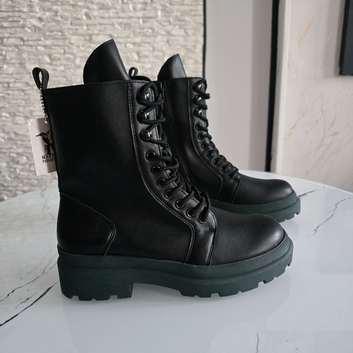 Czarne damskie eleganckie trapery wiązane zamek klasyczne botki nie oc