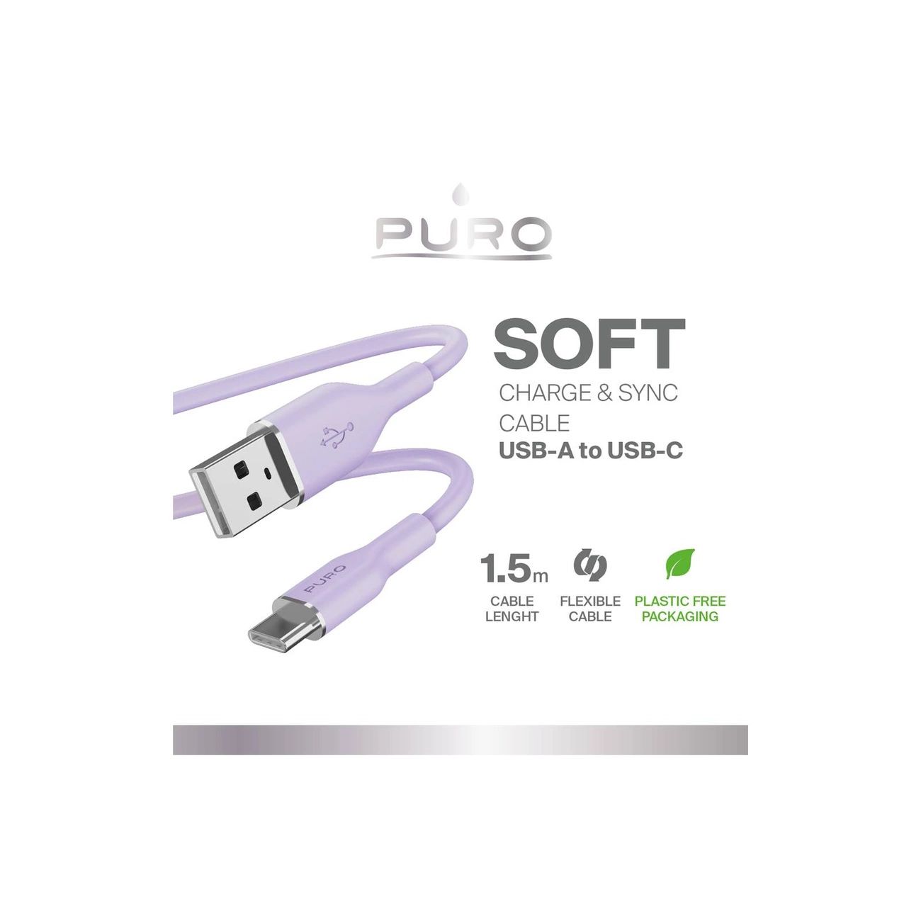 Kabel Puro Soft Usb-A - Usb-C 1,5M - Fioletowy