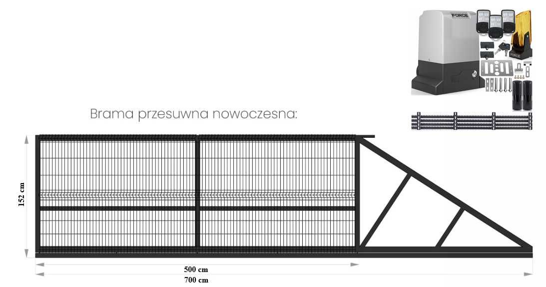 BRAMA przesuwna ramka + panel 3D
Szerokość wjazdu 5m – dł. 7 m