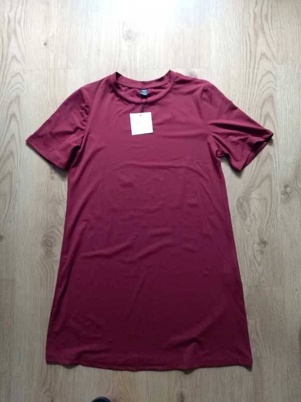 Nowa sukienka tunika M tshirt Shein Basics oversize bordo burgund 36 S