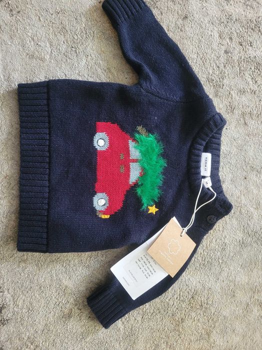 Sweterek nowy noworodek zimowy Name It 50 0-1 ms organiczna bawełna