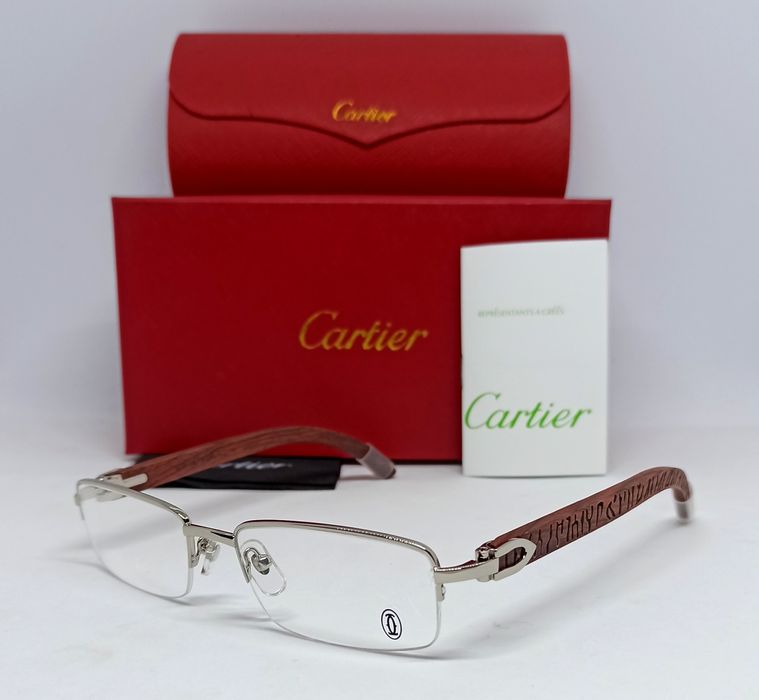 Cartier очки унисекс имиждевые оправа серебр метал дужки дерево