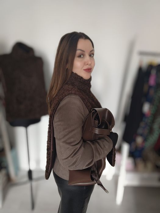 Еко хутро манішка шоколадний відтінок  баранчик