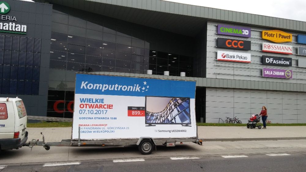 Reklama mobilna, przyczepa reklamowa, mobilny billboard Szczecin.